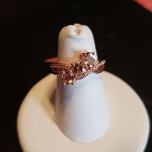 Genuine Morganite & Zircon Silver & Rose Gold Ring